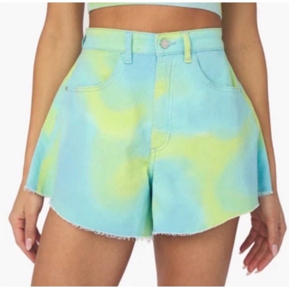 blue b Pants - We wore what Tie Dye Flare Bell Shorts Size 29 Teal Lime Green